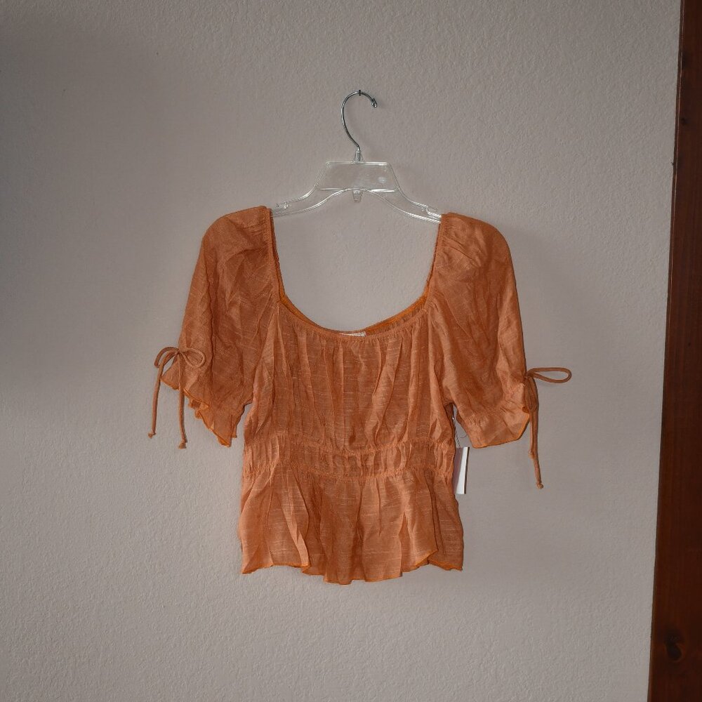 Free Kisses Women's Copper Short Sleeve Peasant Cropped Top Size L